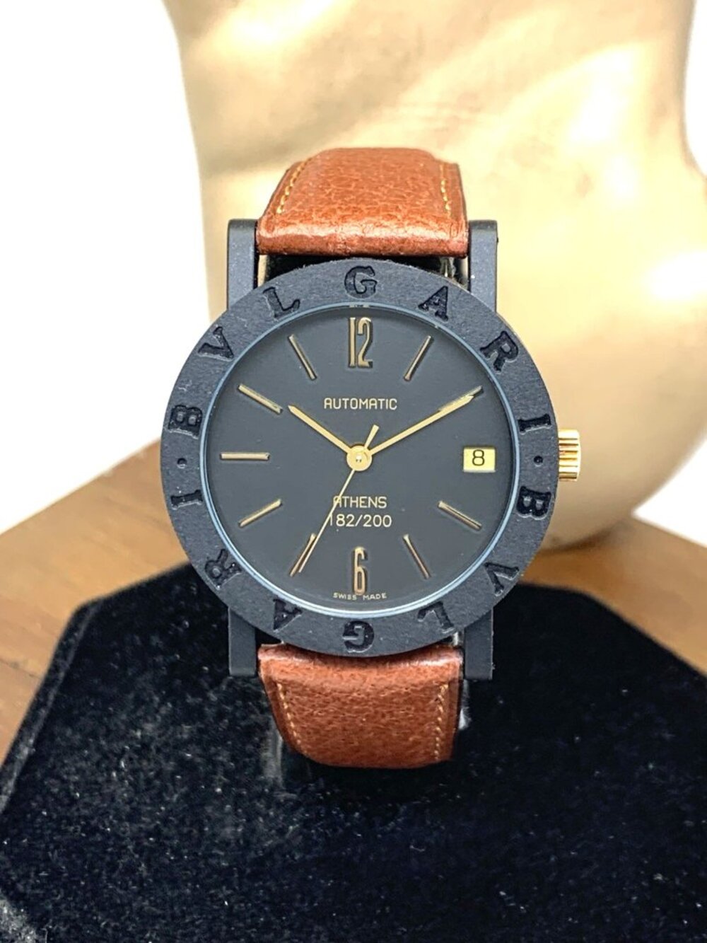 Bvlgari Watch Limited Edition Athens Swiss Automatic Black Brown Leather Strap